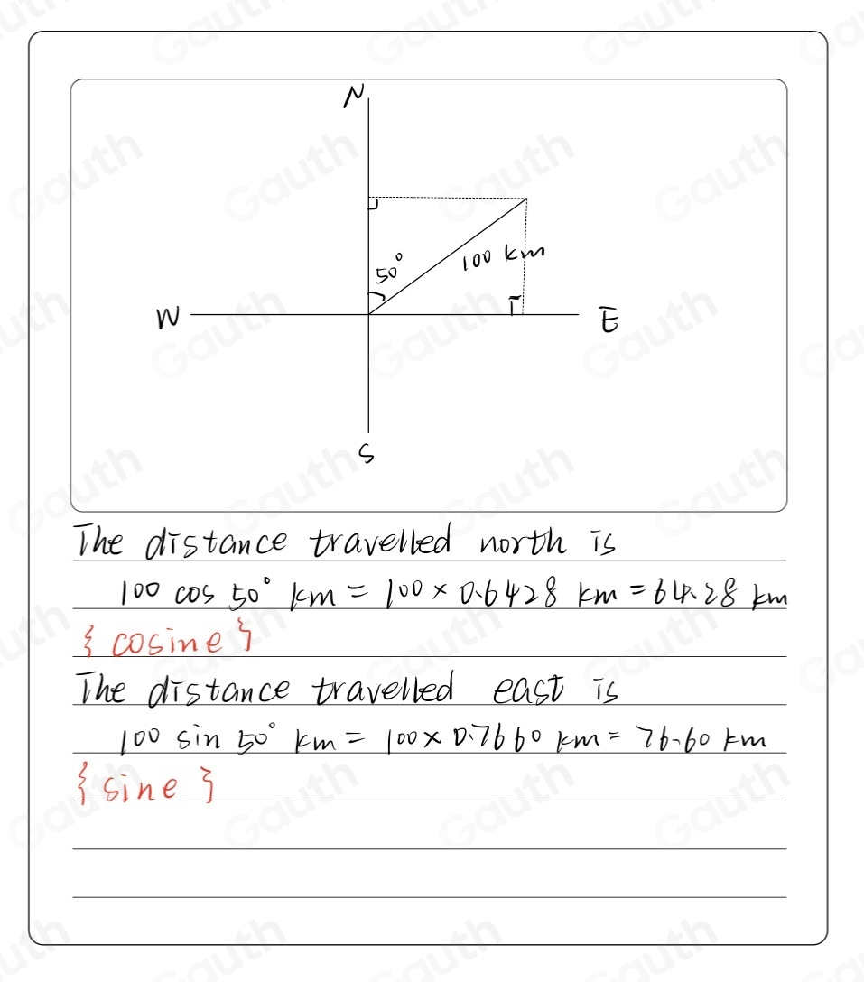 Solved: By drawing a diagram, determine the distance travelled north ...