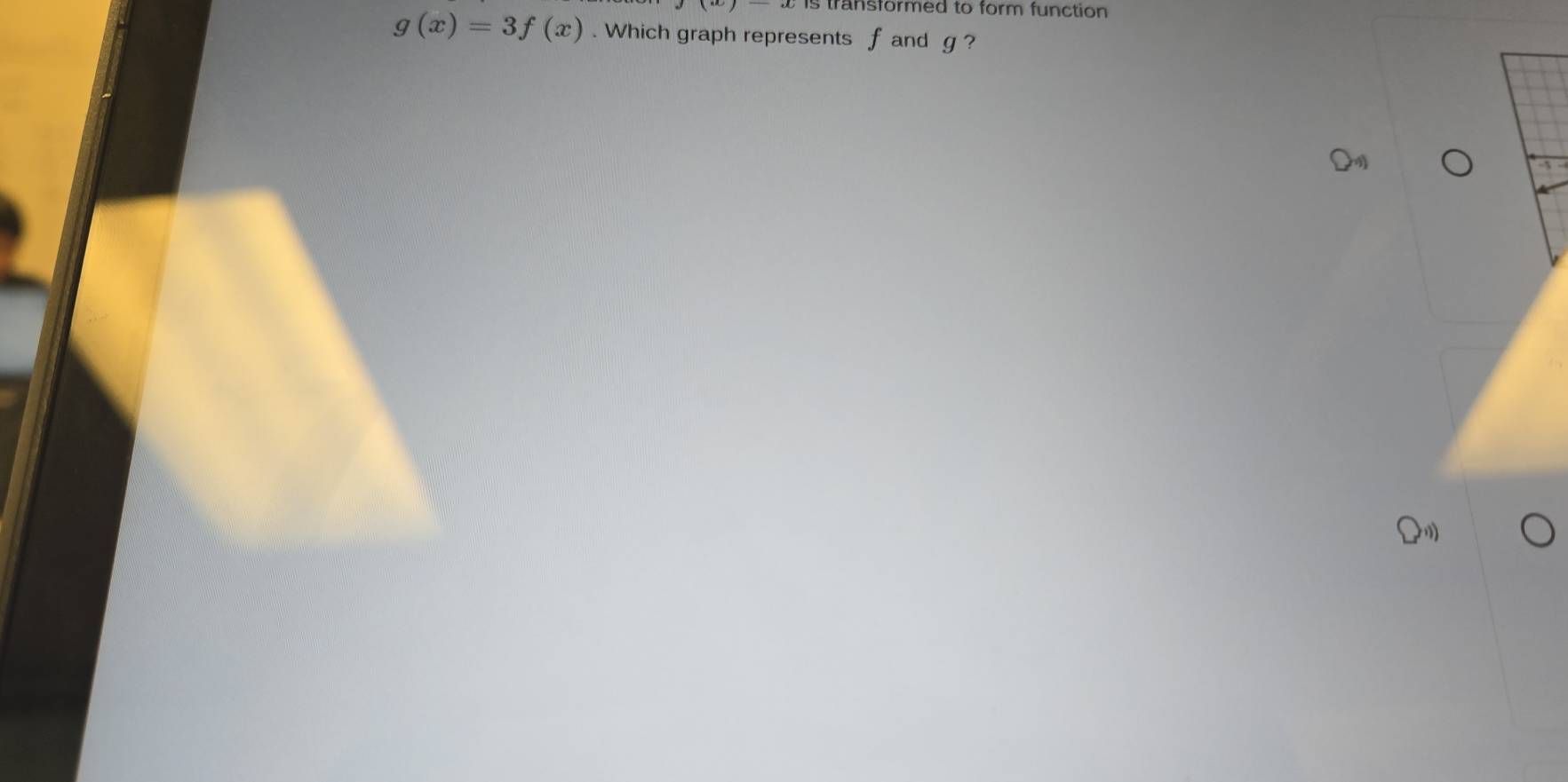 is transformed to form function
g(x)=3f(x). Which graph represents f and g ?