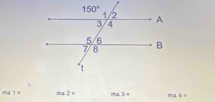 m∠ 1= m∠ 2= m∠ 3= m∠ 4=