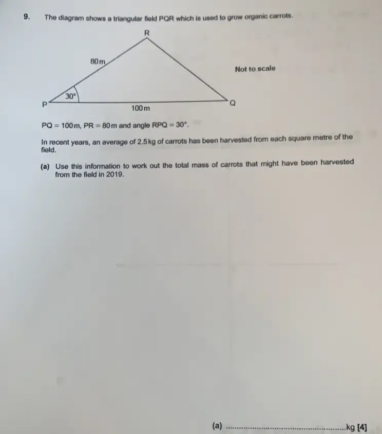 Solved: The diagram shows a triangular field PQR which is used to grow ...