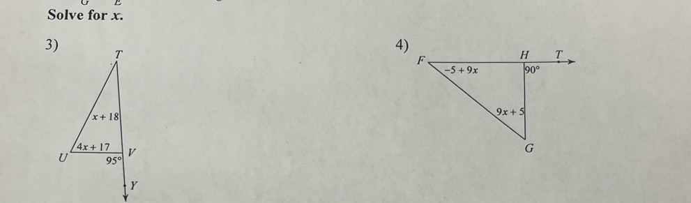 Solve for x.
3)
4)