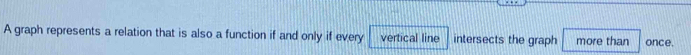 A graph represents a relation that is also a function if and only if every vertical line intersects the graph more than once.