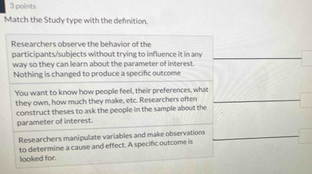 Match the Study type with the definition.