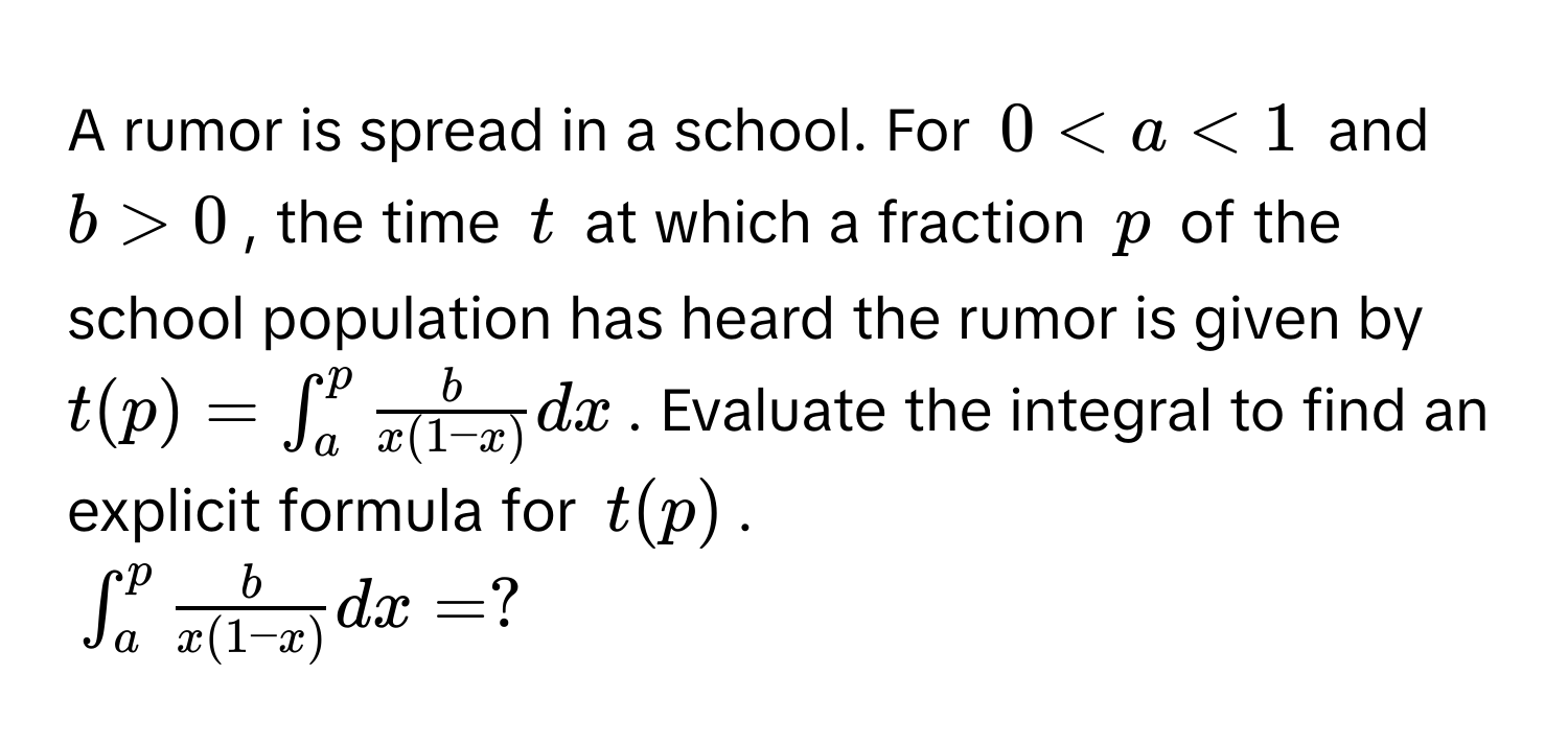 Solved: A rumor is spread in a school. For $0