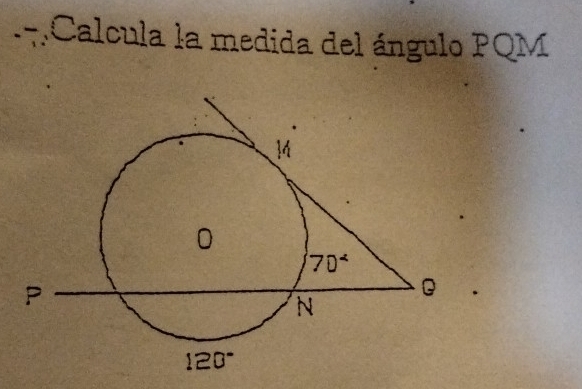 Calcula la medida del ángulo PQM