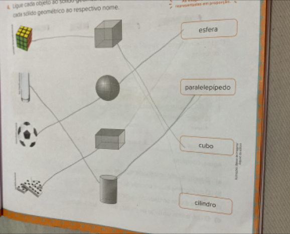 Ligue cada objeto ao serdo y
cada sólido geométrico ao respectivo nome. ranseneças em ataporção.
esfera
parale le pípedo
cubo
cilindro