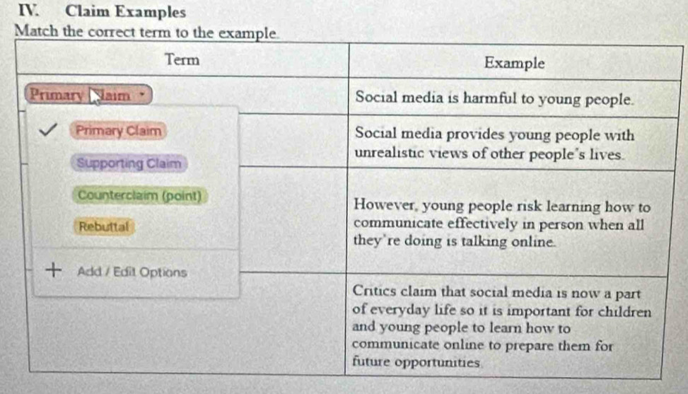 Claim Examples
M