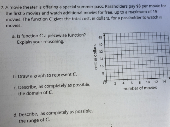 Function p represents the number of 10
people in the library on a Monday as a
8
function of hours since the library opened. 
Here is the graph of function p. 5 6
2