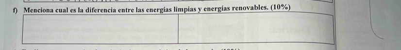 enciona cual es la diferencia entre las energías limpias y energías renovables. (10%)