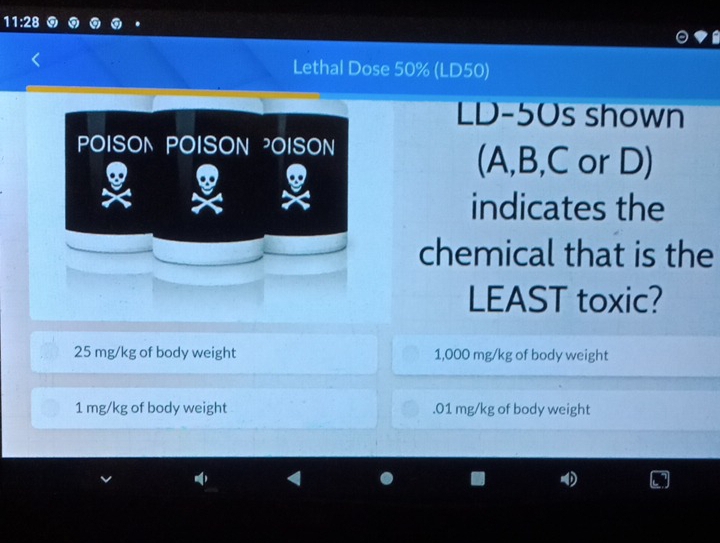 Solved: 11:28 Lethal Dose 50% (LD50) LD-50s shown (A,B,C or D ...