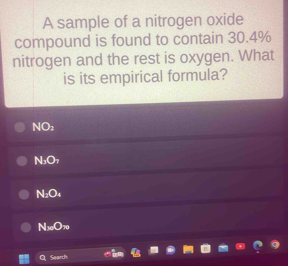 Solved: A sample of a nitrogen oxide compound is found to contain 30.4% ...