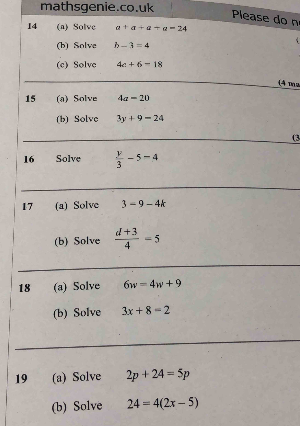 mathsgenie.co.uk
Please do n

(4 ma
(3
1
1
(b) Solve