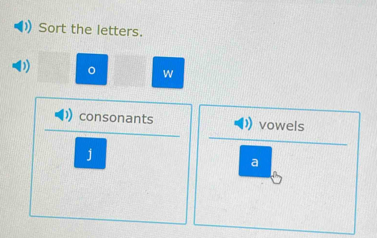 Sort the letters. 
W 
consonants vowels 
j 
a