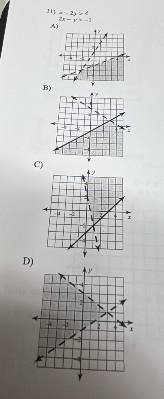 x-2y>4
2x-y>-1
A)
B)
C)
D)