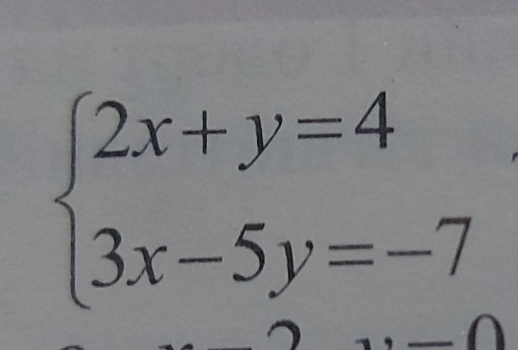 beginarrayl 2x+y=4 3x-5y=-7endarray.