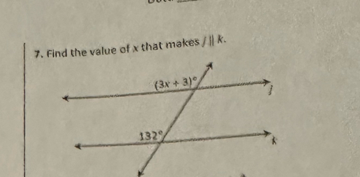 Find the value of x that makes J||k.