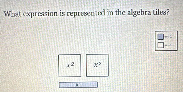 What expression is represented in the algebra tiles?
□ =+1
frac 6 □ =-1
x^2 x^2
y