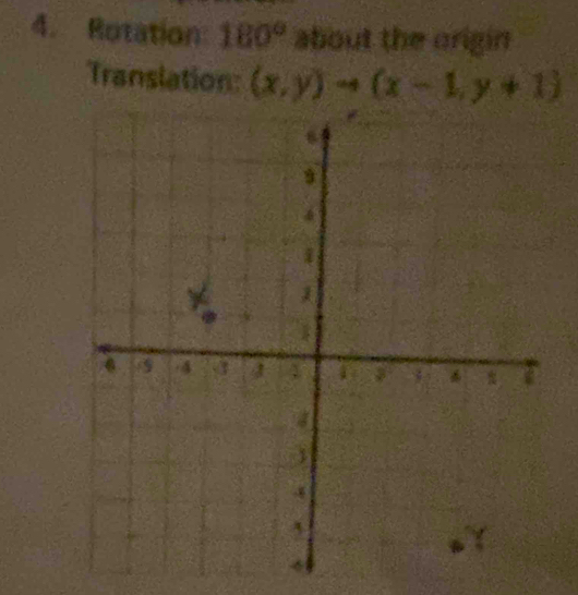 Rotation 180° about the origin 
Translation: (x,y)rightarrow (x-1,y+1)