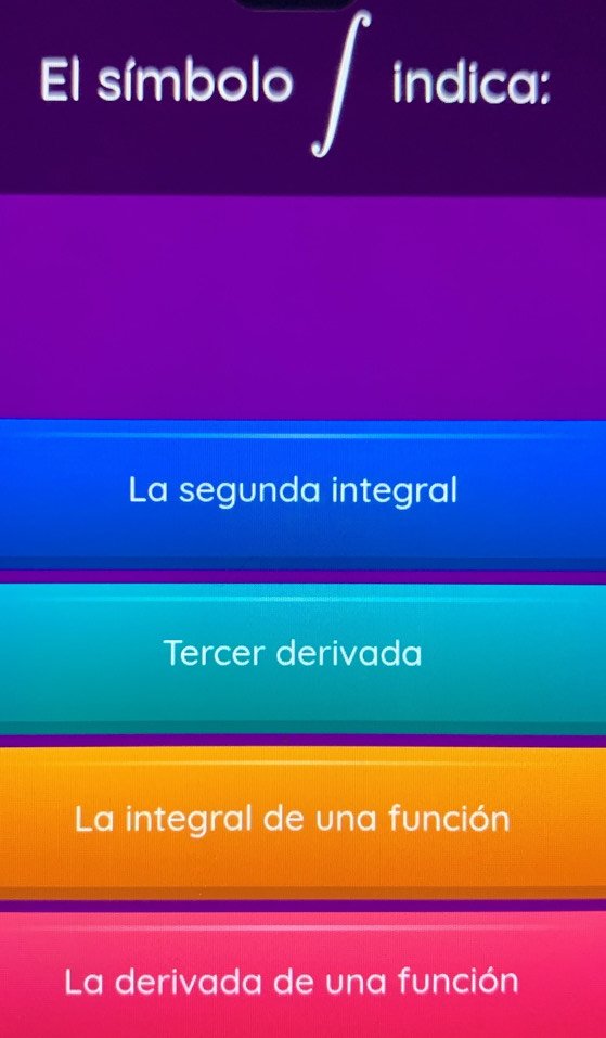 El símbolo ∈t indica a
La segunda integral
Tercer derivada
La integral de una función
La derivada de una función