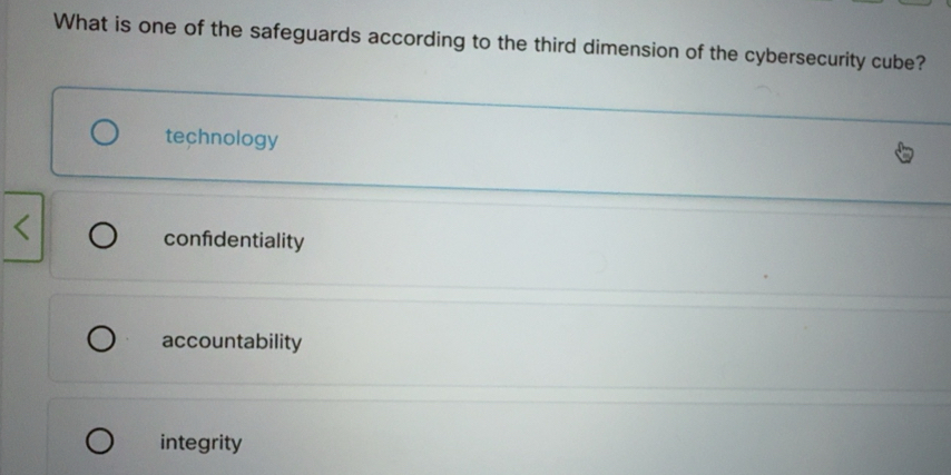 Solved: What is one of the safeguards according to the third dimension ...