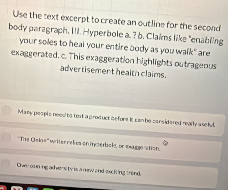 Solved: Use the text excerpt to create an outline for the second body ...