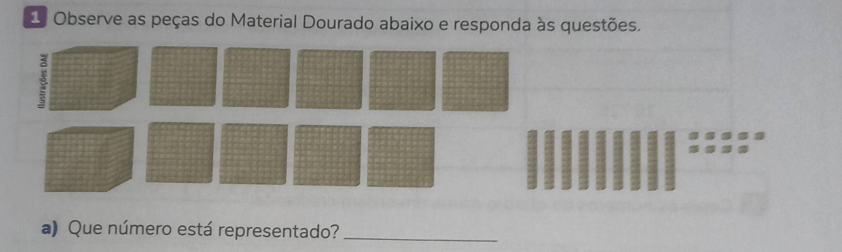 Observe as peças do Material Dourado abaixo e responda às questões. 
a) Que número está representado?_