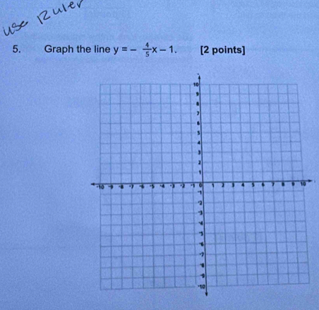 Graph the line y=- 4/5 x-1. [2 points] 
0