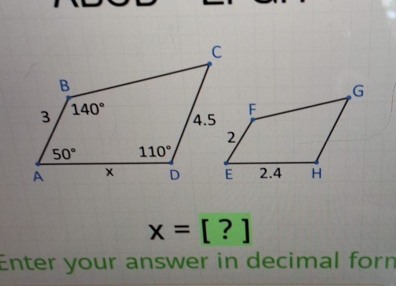 x=[?]
Enter your answer in decimal forn