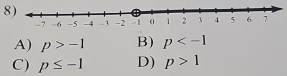 A) p>-1 B) p
C) p≤ -1 D) p>1