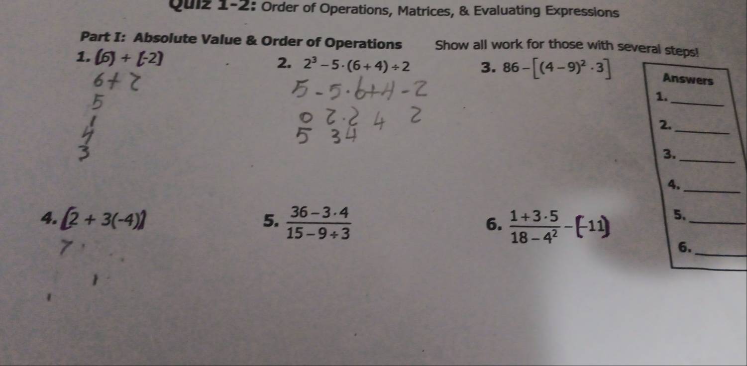 Solved: Quiz 1-2: Order of Operations, Matrices, & Evaluating ...