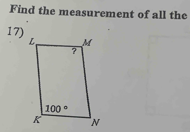 Find the measurement of all the
17)