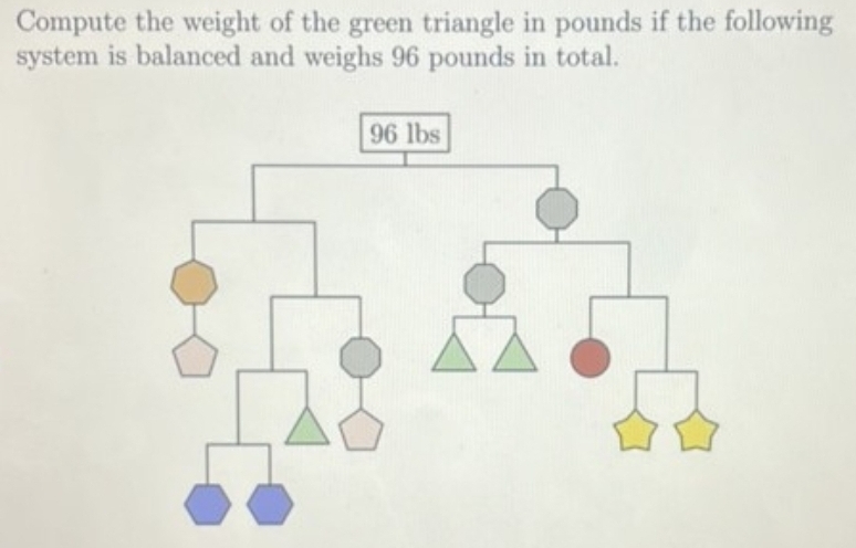 Solved: Compute the weight of the green triangle in pounds if the ...