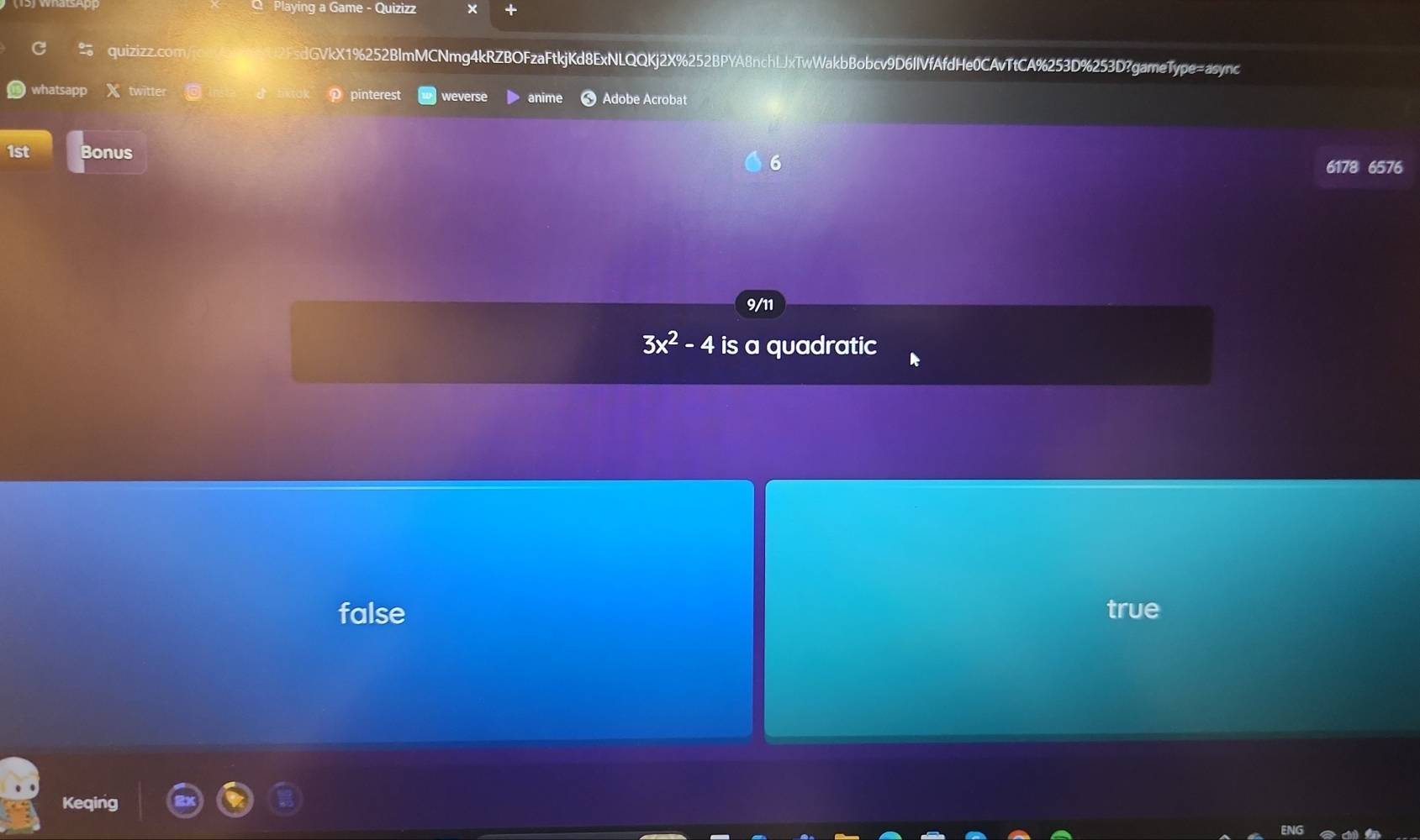 Playing a Game - Quizizz
quizizz.com GVkX1%252BImMCNmg4kRZBOFzaFtkjKd8ExNLQQKj2X%252BPYA8nchLJxTwWakbBobcv9D6IlVfAfdHe0CAvTtCA%253D%253D?gameType=async
whatsapp X twitter ρ pinterest weverse anime Adobe Acrobat
1st Bonus
6
6178 6576
9/11
3x^2-4 is a quadratic
false true
Keqing