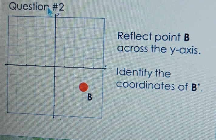 Reflect point B
across the y-axis. 
Identify the 
coordinates of B