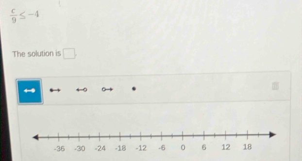  c/9 ≤ -4
The solution is □.