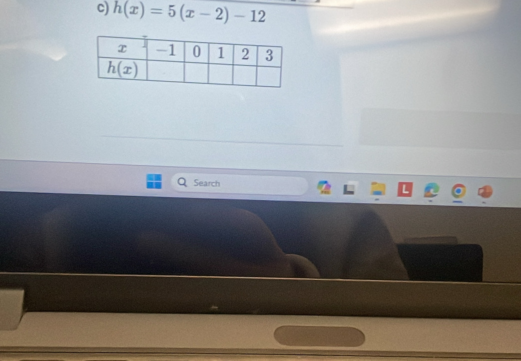 h(x)=5(x-2)-12
Search