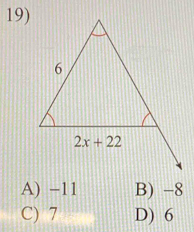 A) −11 B) -8
C) 7 D) 6