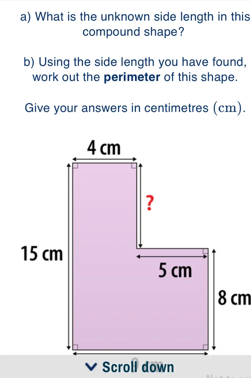 Solved: What is the unknown side length in this compound shape? b ...