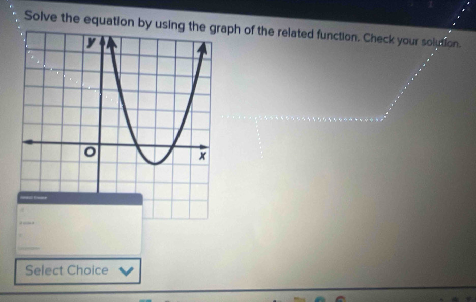 Solve the equation by usingaph of the related function. Check your solution. 
_ 
Select Choice