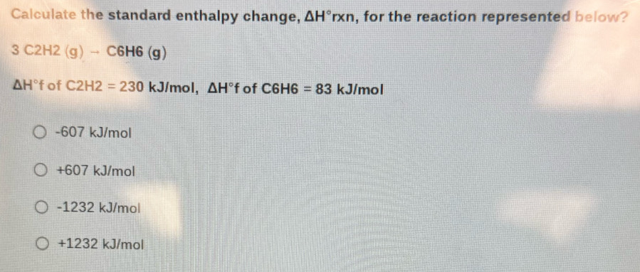 Solved: Calculate the standard enthalpy change, H°rxn , for the ...