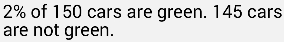 2% of 150 cars are green. 145 cars 
are not green.