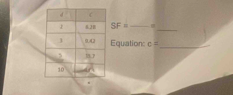 SF= _ 
Equation: c= _