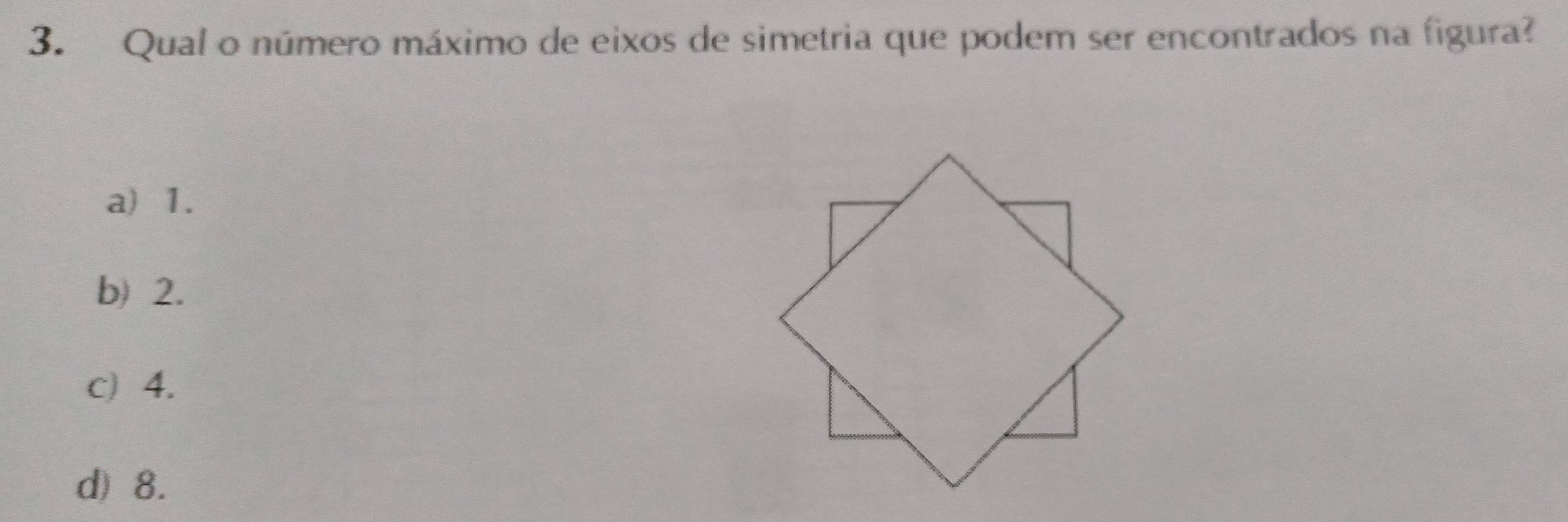 Qual o número máximo de eixos de simetria que podem ser encontrados na figura?
a) 1.
b) 2.
c) 4.
d) 8.