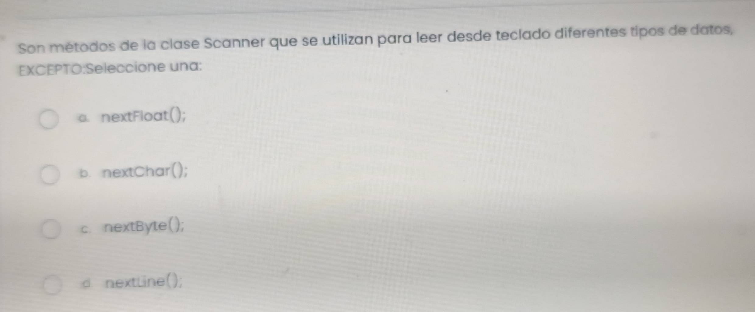 Resuelto:Son métodos de la clase Scanner que se utilizan para leer ...