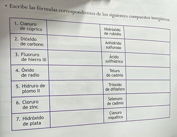 Escribe las fórmulas correspondientes.