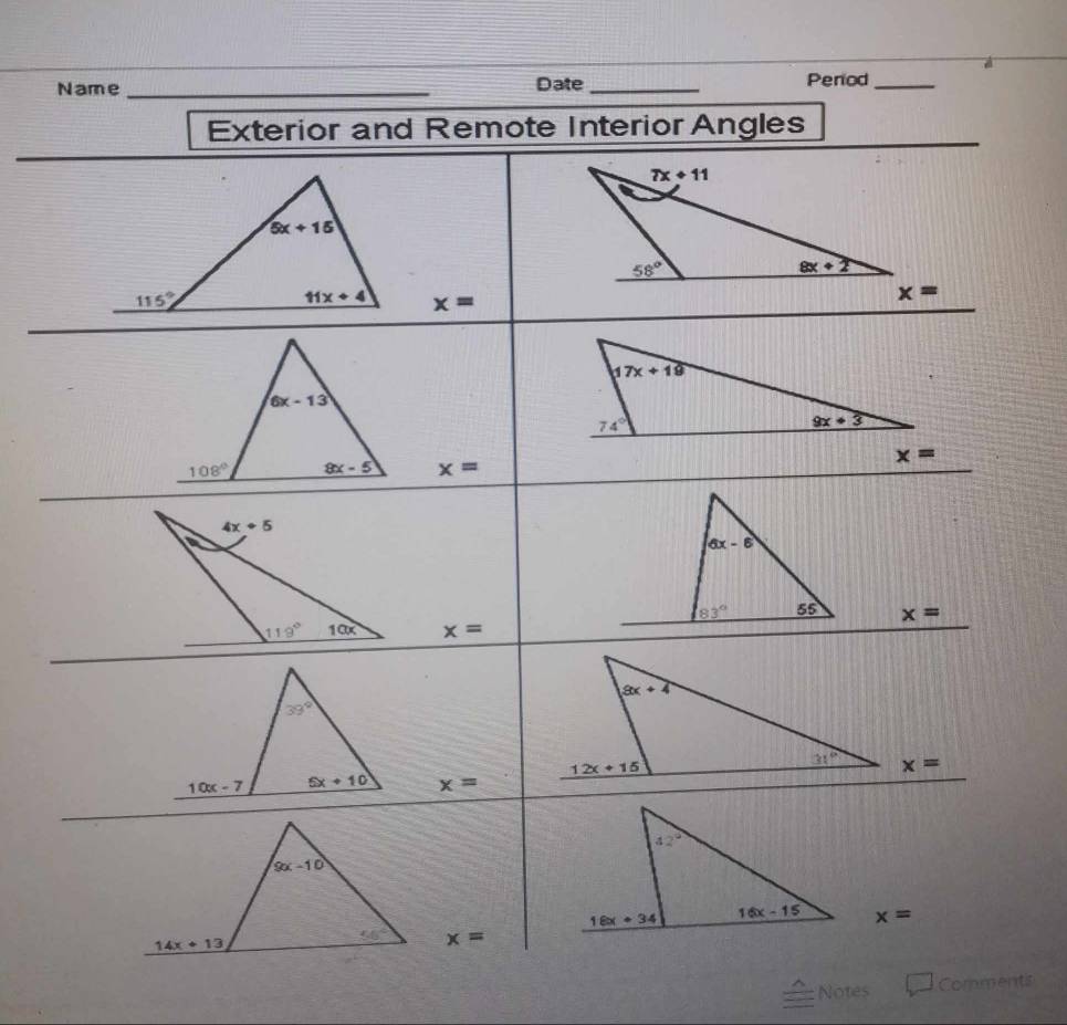 Notes Comments