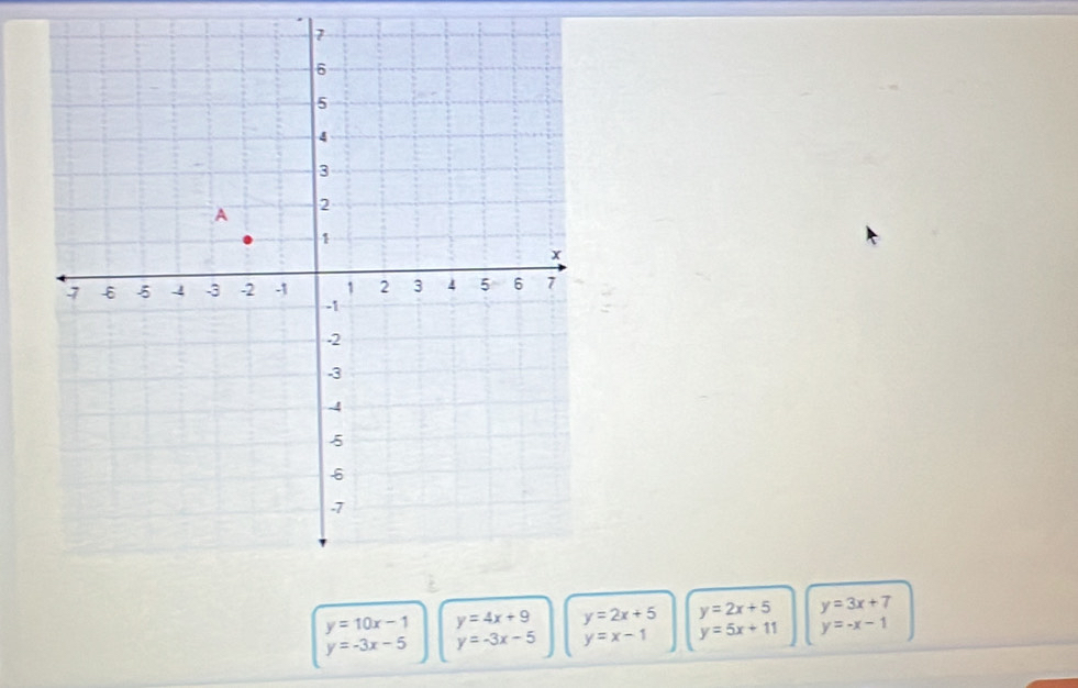 beginarrayr y=10x-1 y=-3x-5endarray y=4x+9 y=2x+5 y=2x+5 y=3x+7
y=-3x-5 y=x-1 y=5x+11 y=-x-1