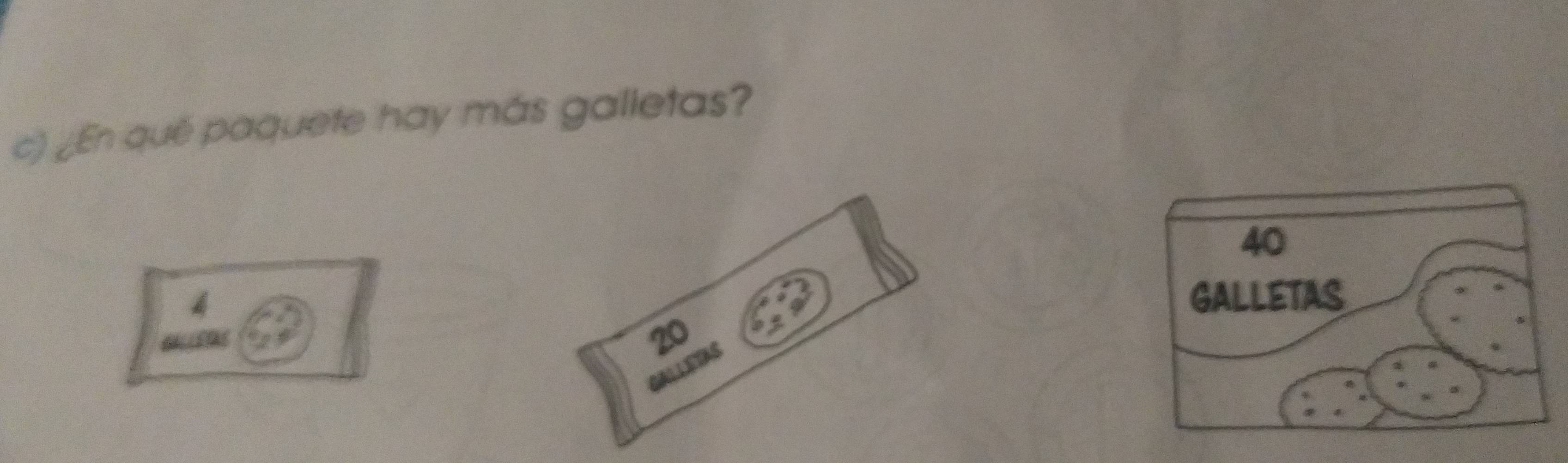 ¿En qué paquete hay más galletas?
40
GALLETAS