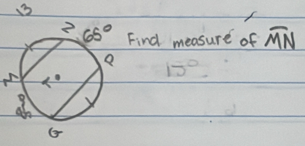 ind measure of overline MN
15°