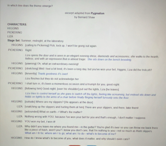 Solved: In which line does the theme emerge? excerpt adapted from ...